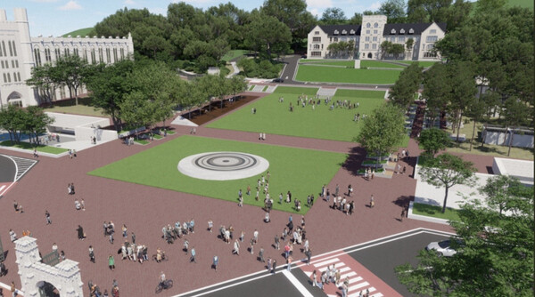 2차 공사가 완료되면 중앙광장 잔디 구역 보행로는 제거된다.